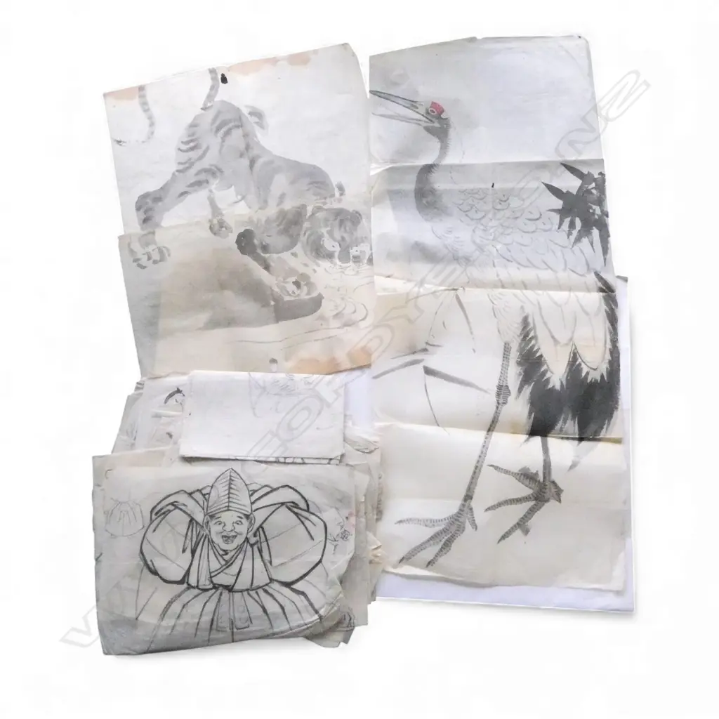 FOLIO OF ORIENTAL ARTWORKS ON RICE PAPER Image 1++