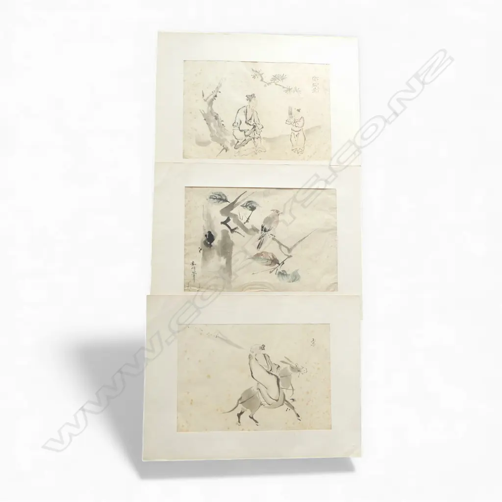 3 UNFRAMED ORIENTAL W/CS SOME FOXING Image 1++