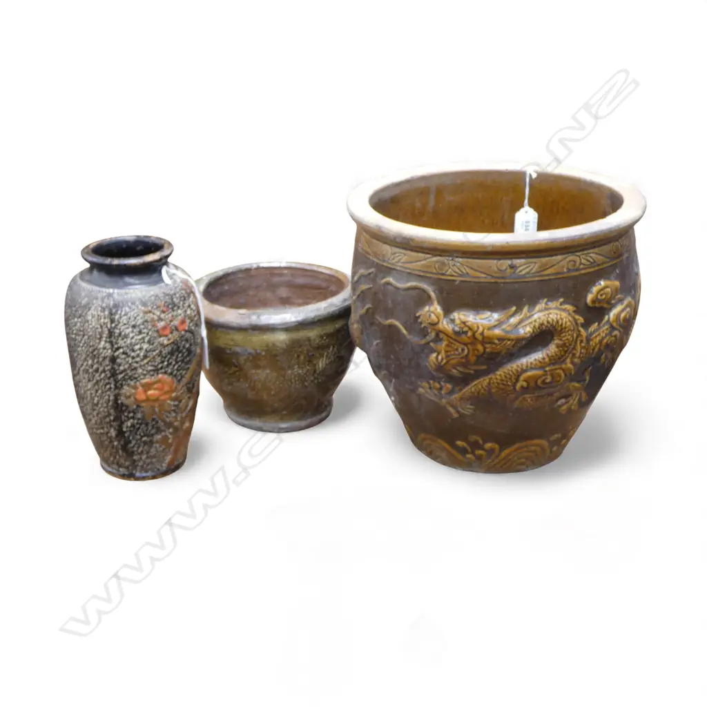 2 ORIENTAL PLANT POTS & ORIENTAL VASE H240MM Image 1++