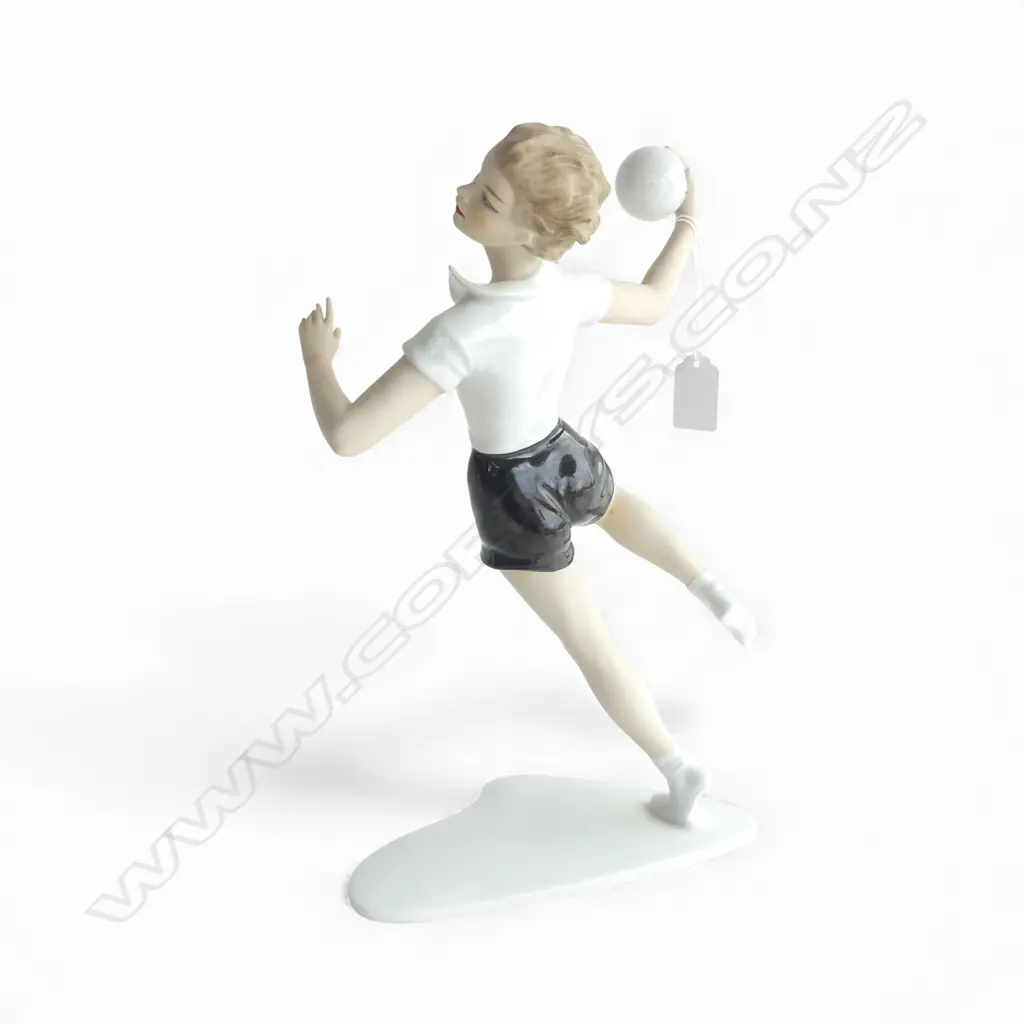 GERMAN SCHAUBACH KUNST PORCELAIN FIGURE; GIRL w. BASKETBALL H.310mm Image 1++