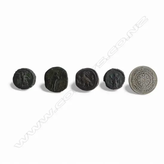 4 ROMAN COINS; CLAUDIUS, SEVERUS, DIOCLETIAN, GORDIAN III & 1 SYRIAN 1929 COIN