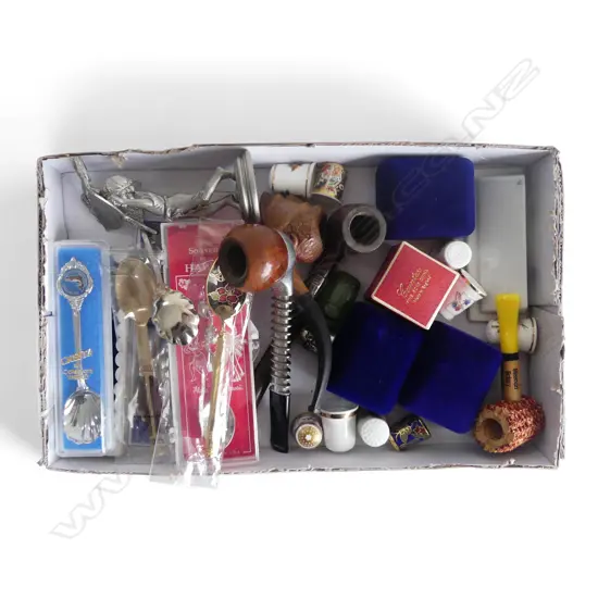 ASST. VINTAGE PIPES, THIMBLES & SOUVENIR TEASPOONS