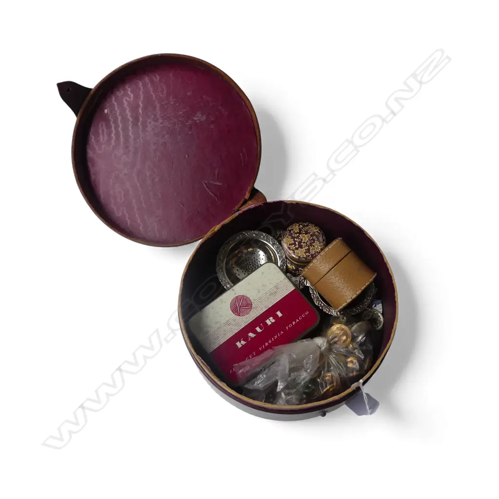 LEATHER COLLARS BOX + STUD BOX + NAVAL BUTTONS + JEWELLERY + TEA STRAINERS ETC Image 1++