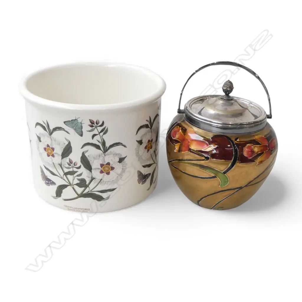 PORTMEIRION JARDINIERE H.170x210mm + ART NOUVEAU FORESTER & SONS BISCUIT BARREL Image 1++