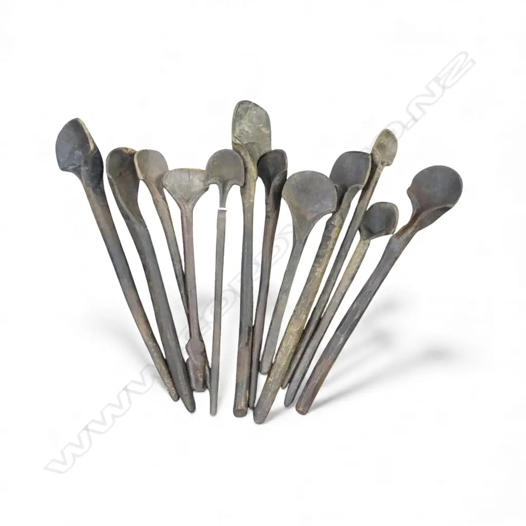 12 VINTAGE WOODEN SPOONS, NURISTAN PROVINCE AFGHANISTAN L.550mm Image 1++