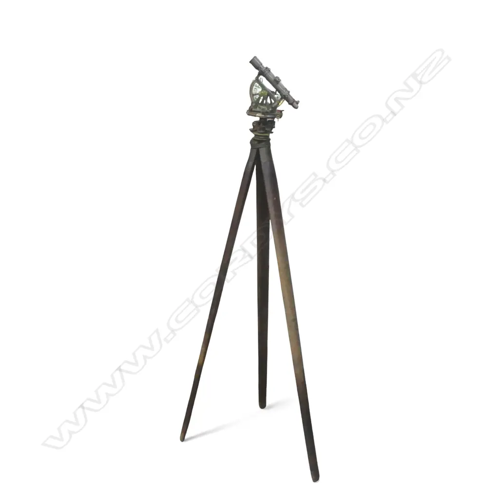 TROUGHTON & SIMMS BRASS THEODOLITE, w 10½" TELESCOPE ON TRIPOD STAND H.1660mm Image 1++