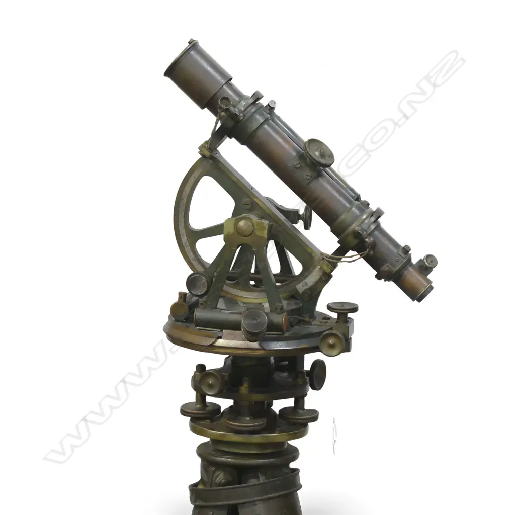 TROUGHTON & SIMMS BRASS THEODOLITE, w 10½" TELESCOPE ON TRIPOD STAND H.1660mm Image 1++