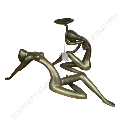 TWO BRASS FIGURAL SCULPTURES 210mm AND 140mm (H)