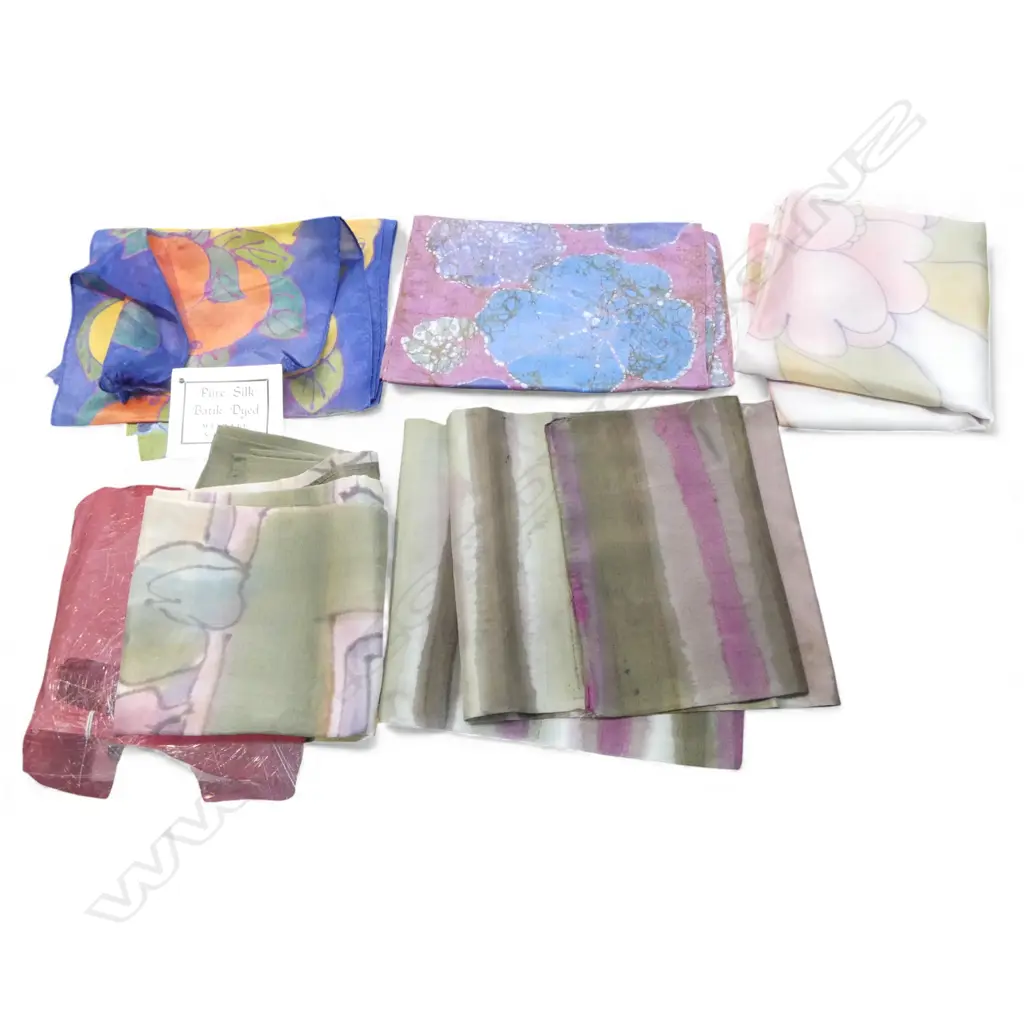 SIX ASSORTED NZ MADE SILK SCARVES Image 1++