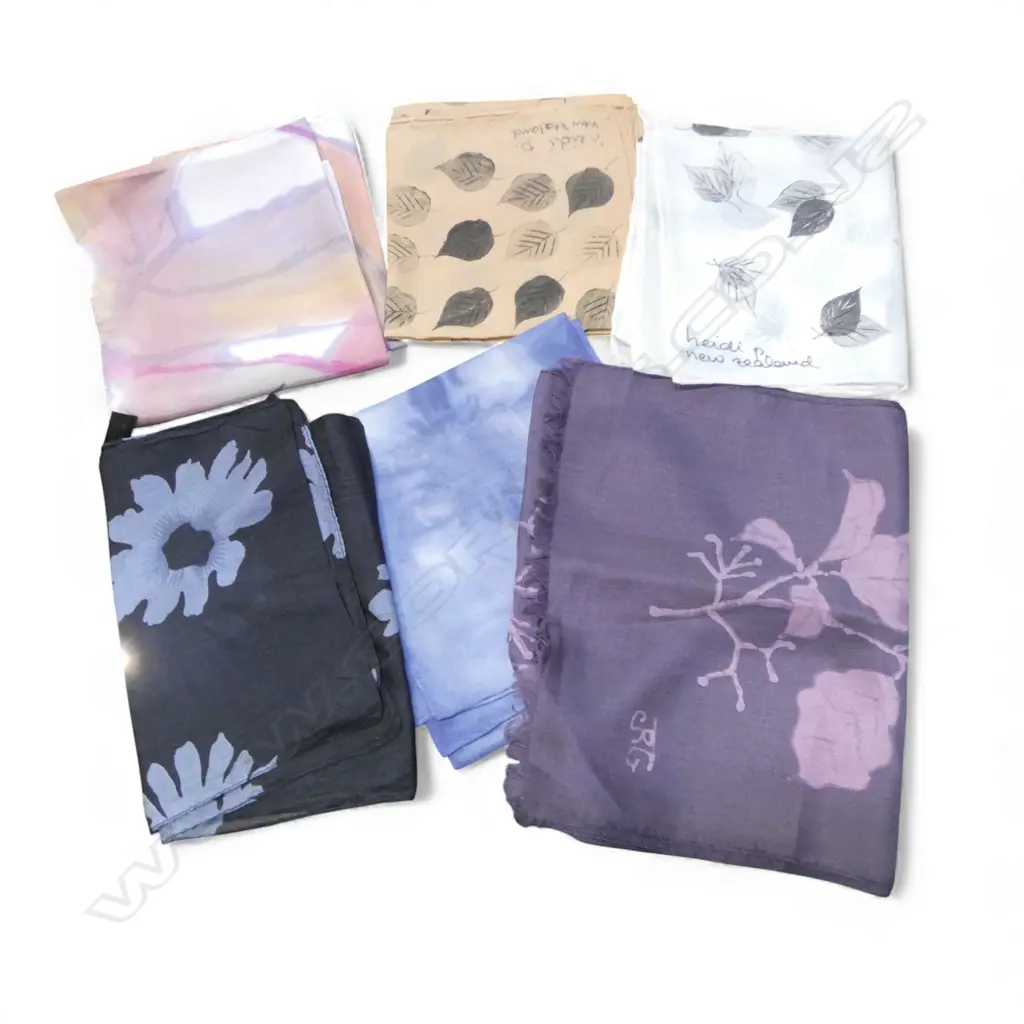 SIX ASST NZ MADE SILK SCARVES Image 1++