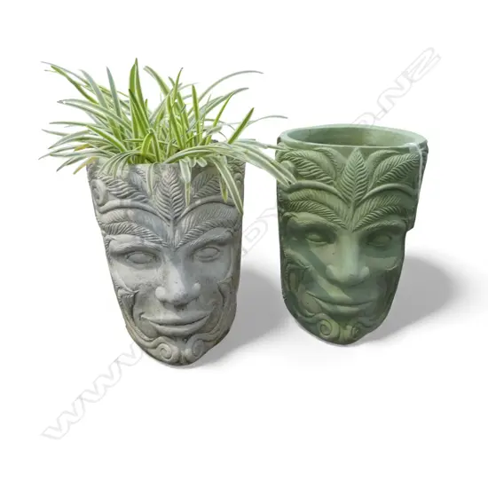 TWO MAORI THEMED PLANT POTS H.215mm