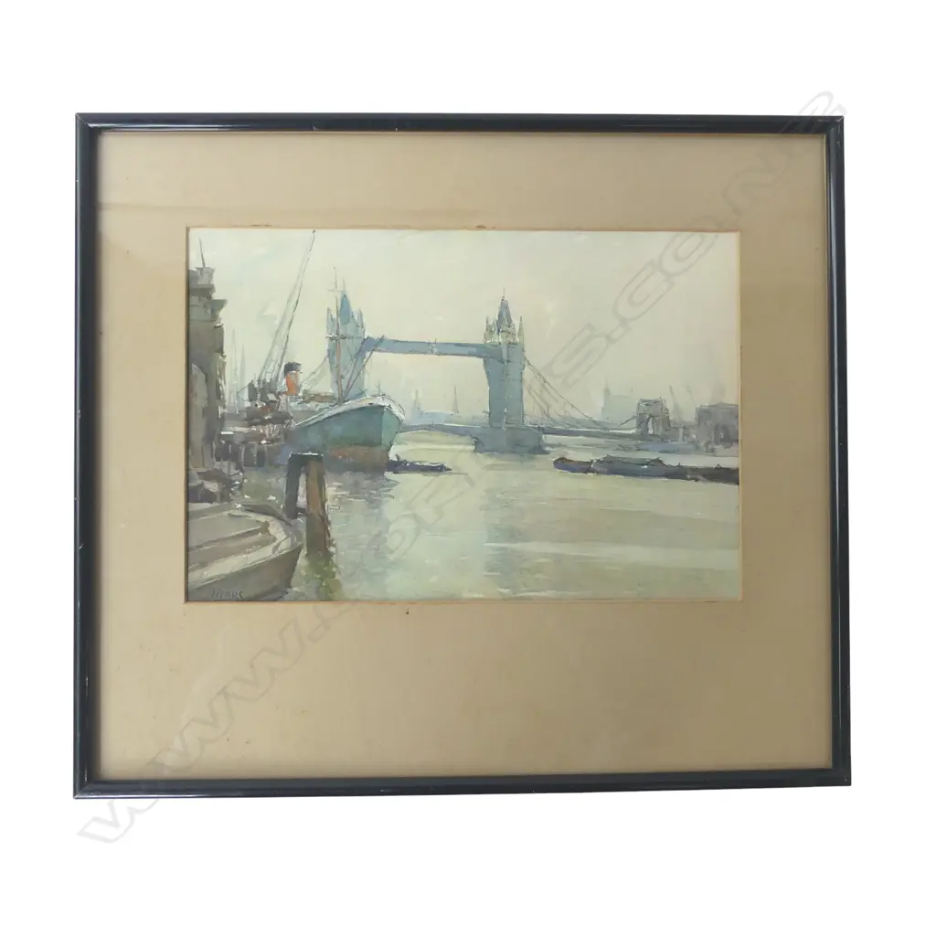 VINTAGE COLOR LITHOGRAPH PRINT OF THE RIVER THAMES BY MARC MARKOVITCH,200 X 300MM Image 1++