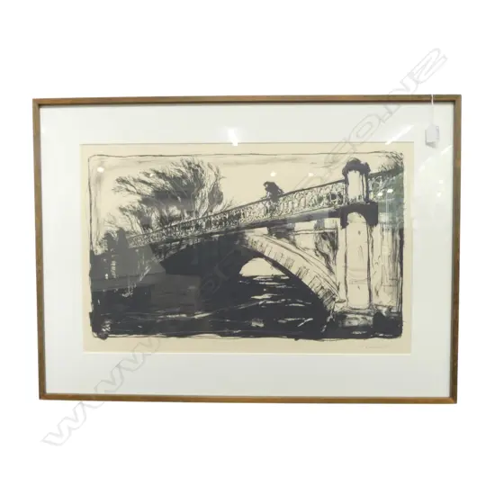 PETER RANSOM, THE MAUVE BRIDGE 1985, LITHOGRAPH, SIGNED & DATED '85, 430x680mm