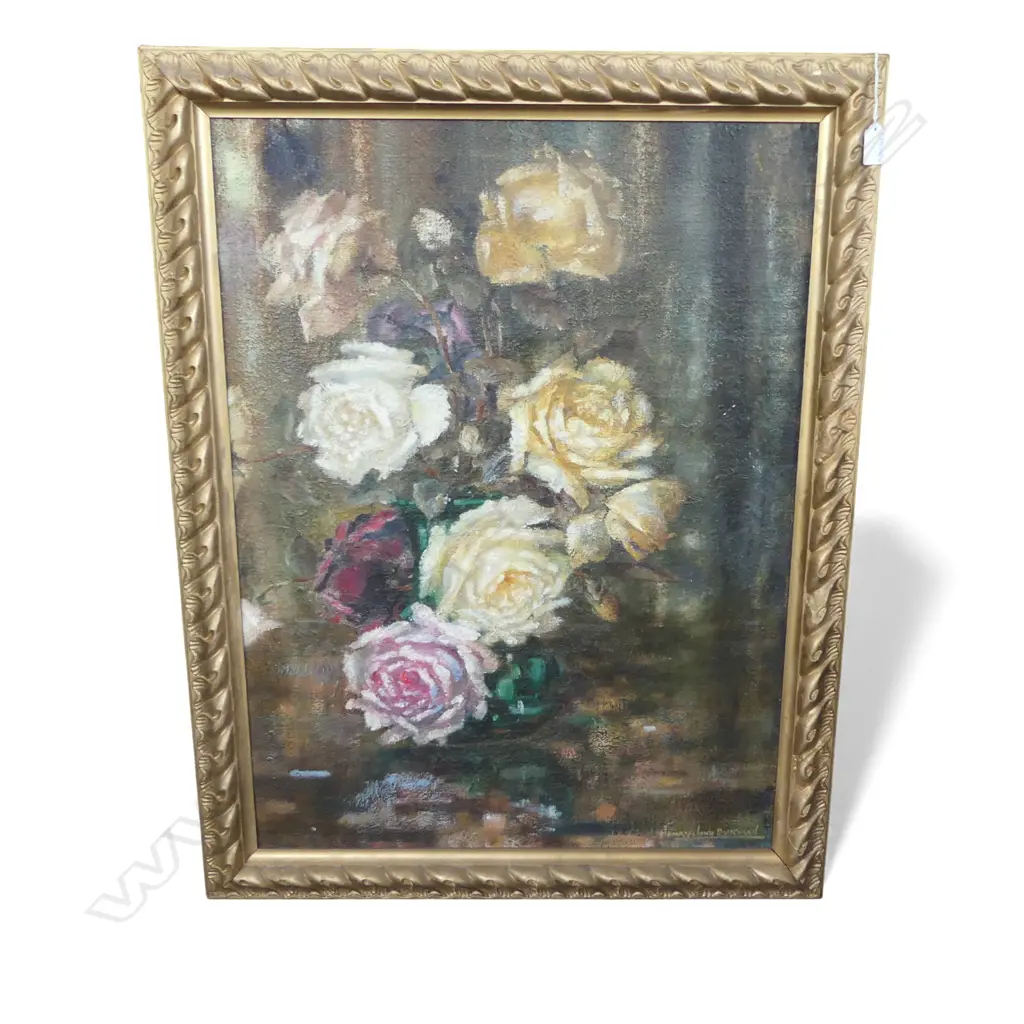 HENRY JOHN DYKMAN (S.A. 1893-1972), ROSES, OIL ON BOARD 750x560mm Image 1++