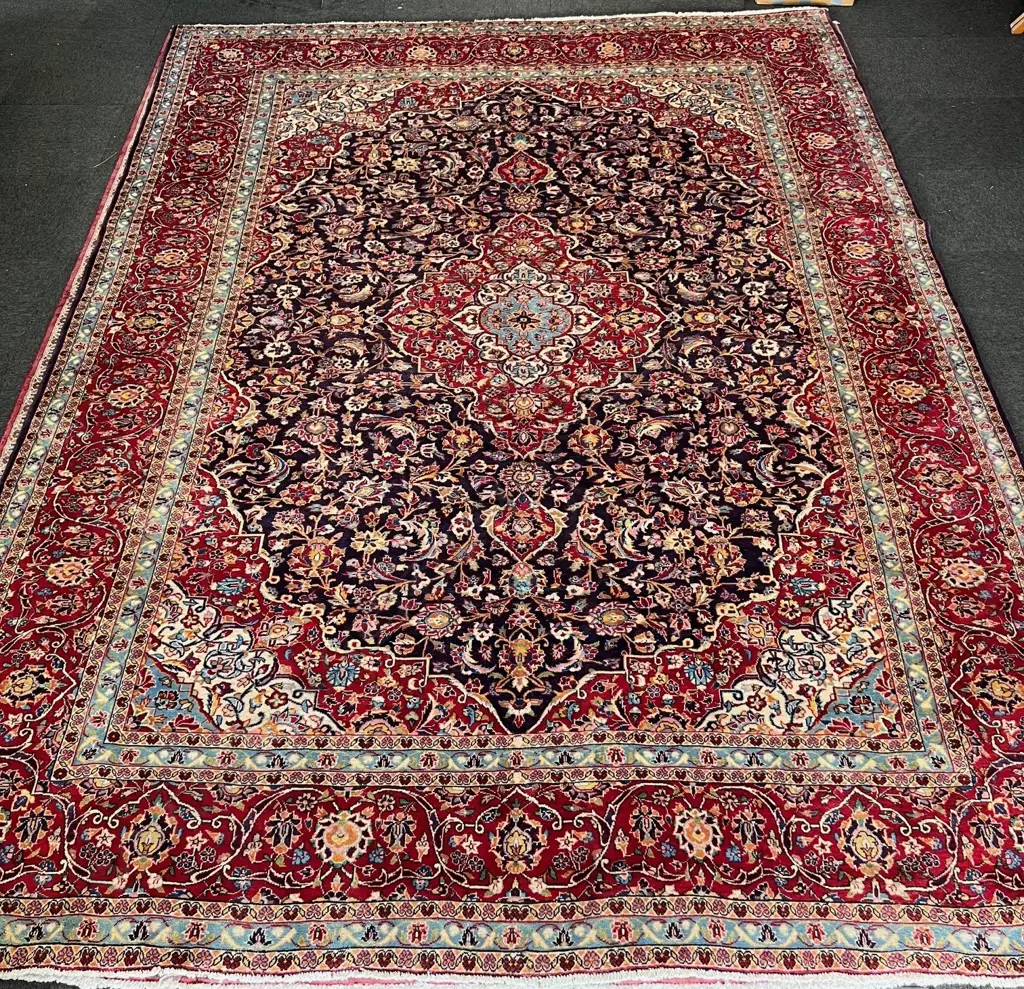Very large Iranian hand knotted carpet w curvilinear &floral designs 4090 x 2940mm. Some insect damage Image 1++