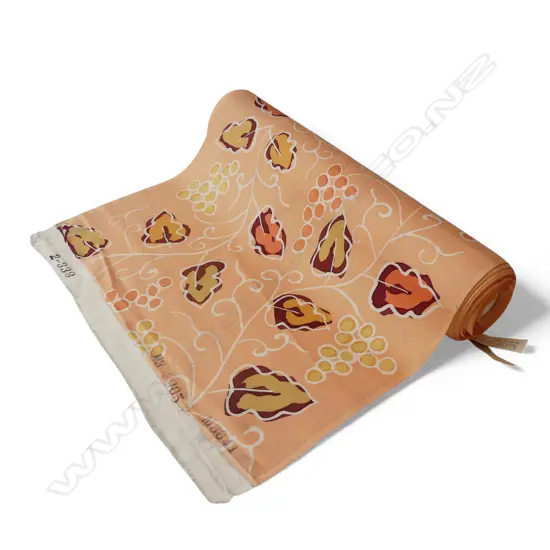 1980's NISHIJIN TEXTILE (Kyoto) JAPANESE ROLL OF PATTERNED SILK L.12m. W.360mm. New old stock apricot ground leaf &berry