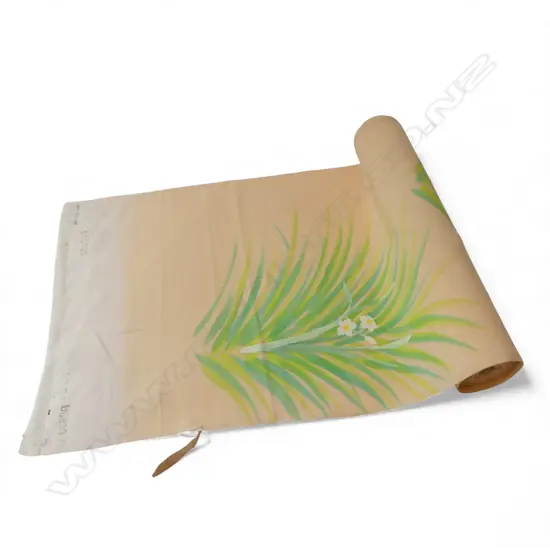 1980's NISHIJIN TEXTILE (Kyoto) JAPANESE ROLL OF PATTERNED SILK L.12m. W.360mm. New old stock soft apricot + palm