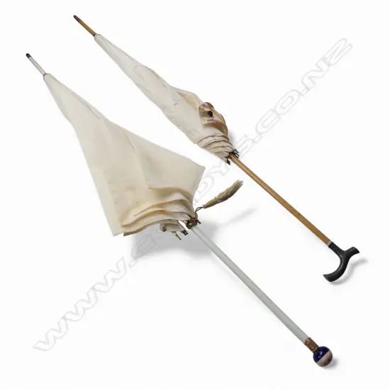 2 VICTORIAN PARASOLS L.920mm one w. 18ct g/p collar