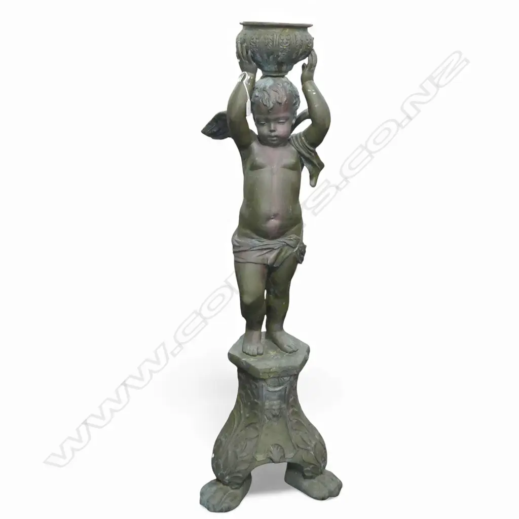 A BRONZE SCULPTURE OF CUPID HOLDING A VESSEL 1260mm (H) Image 1++