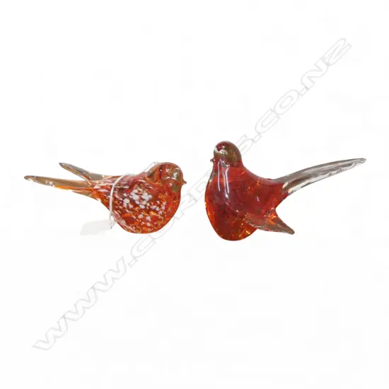 2 MURANO? RED ART GLASS BIRDS L.180mm