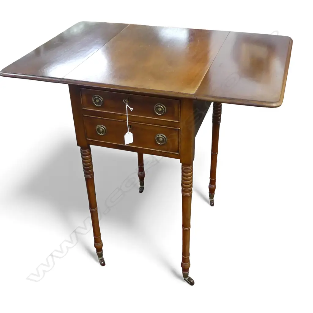 MAHOGANY DROP SIDE TABLE ON CASTORS 385x530x740mm Image 1++