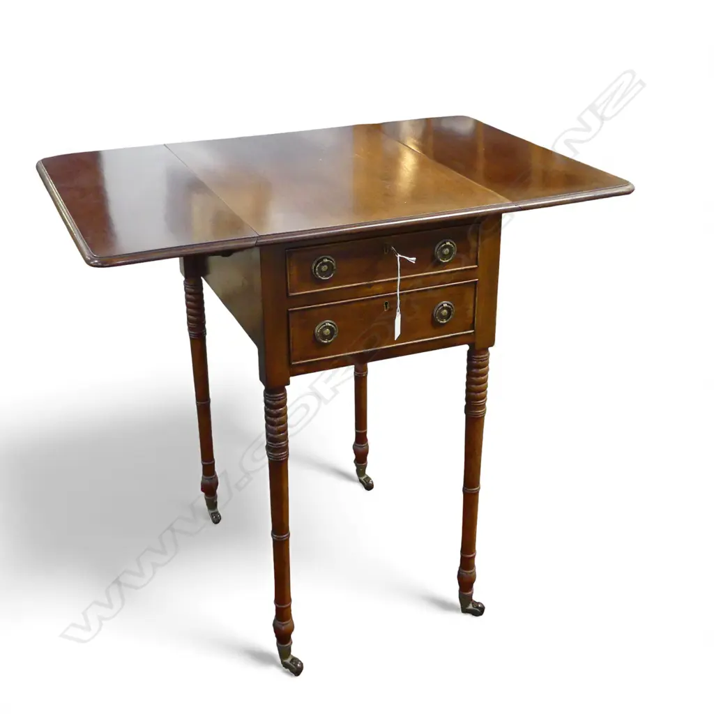 MAHOGANY DROP SIDE TABLE ON CASTORS 385x530x740mm Image 1++