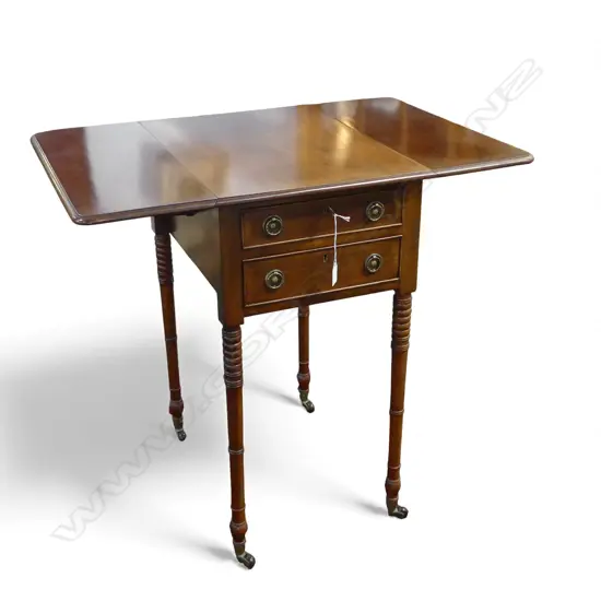 MAHOGANY DROP SIDE TABLE ON CASTORS 385x530x740mm