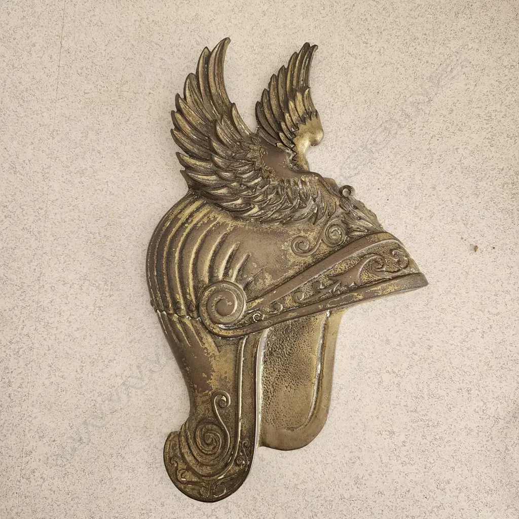 VINTAGE SOLID CAST BRASS ROMAN EAGLE MERCURY WINGED HELMET WALL HANGING Image 1++