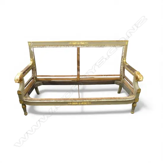 ANTIQUE FRENCH EMPIRE CARVED SETTEE FRAME GILT LION HEAD ARMRESTS L1560MM