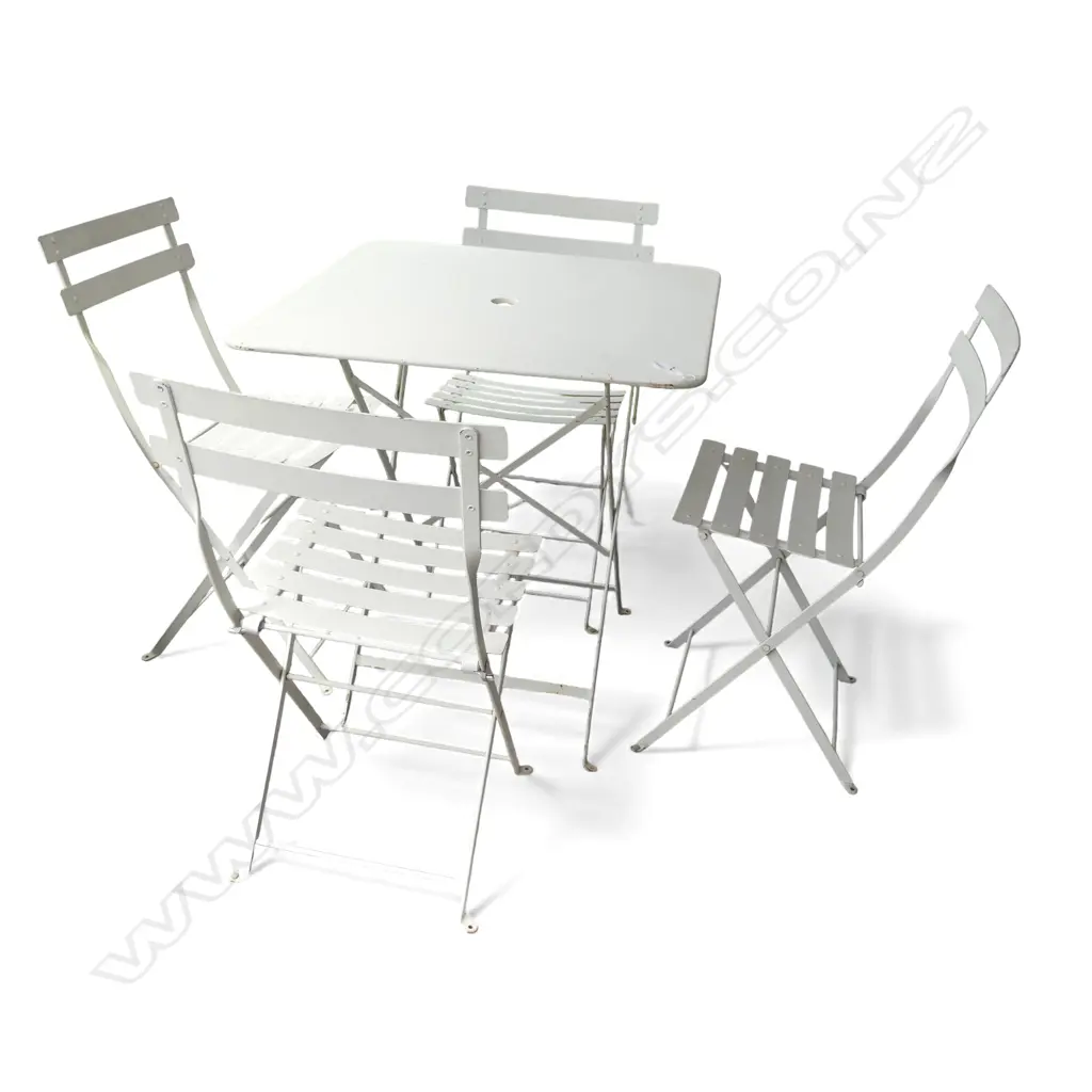 5 PCE FERMOB WHITE METAL PATIO SET; 4 CHAIRS + TABLE 715x715mm - MADE IN FRANCE Image 1++