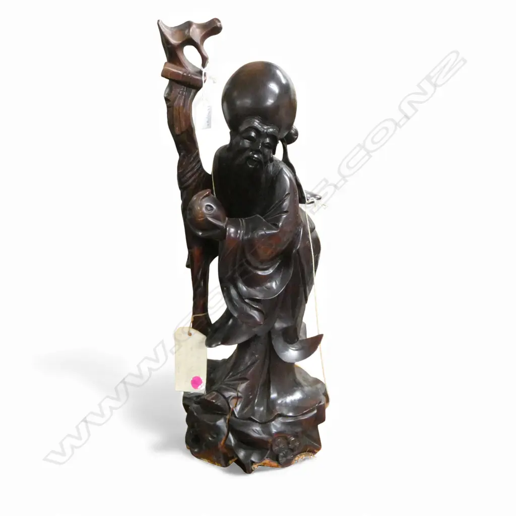 LARGE CHINESE CARVED ROSEWOOD FIGURE SHAO-LAO H600MM Image 1++
