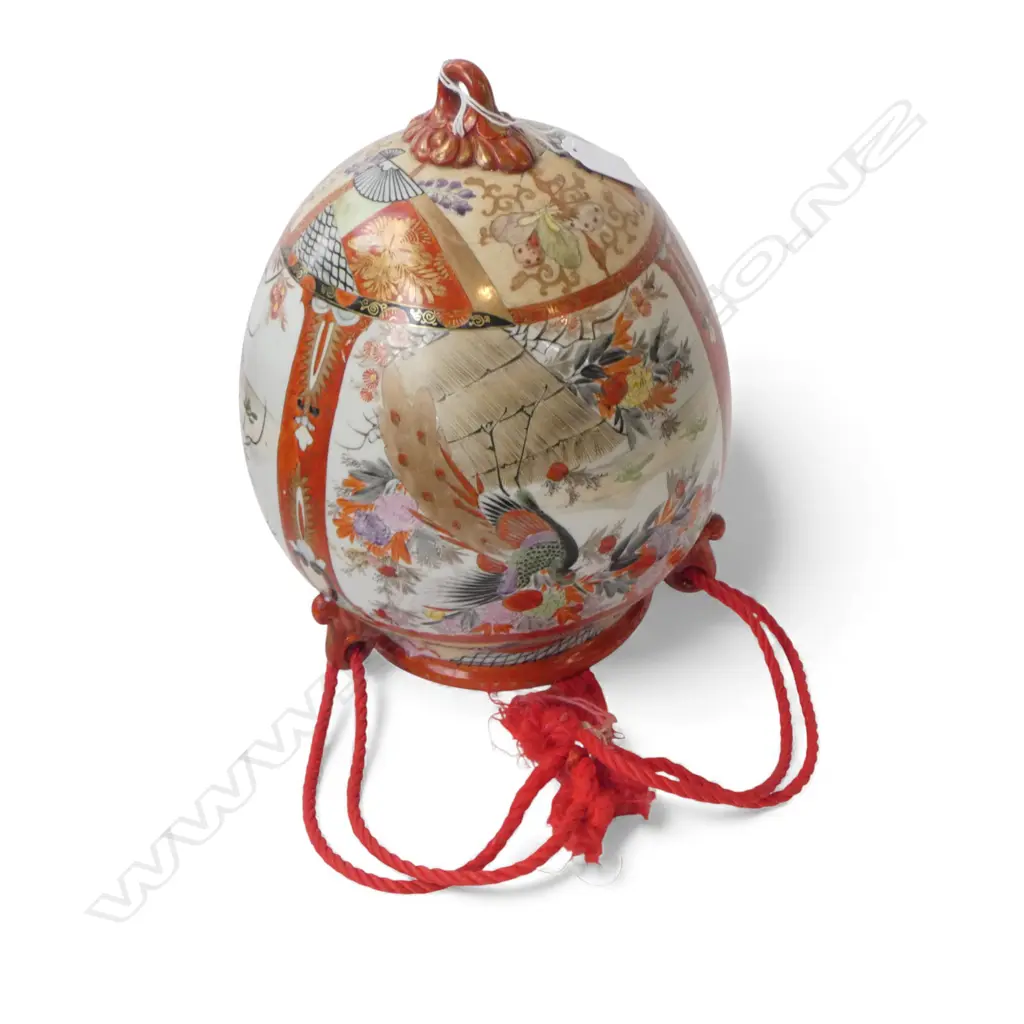 ANTIQUE SATSUMA HANGING JARDINERE H.265mm HAIRLINES Image 1++