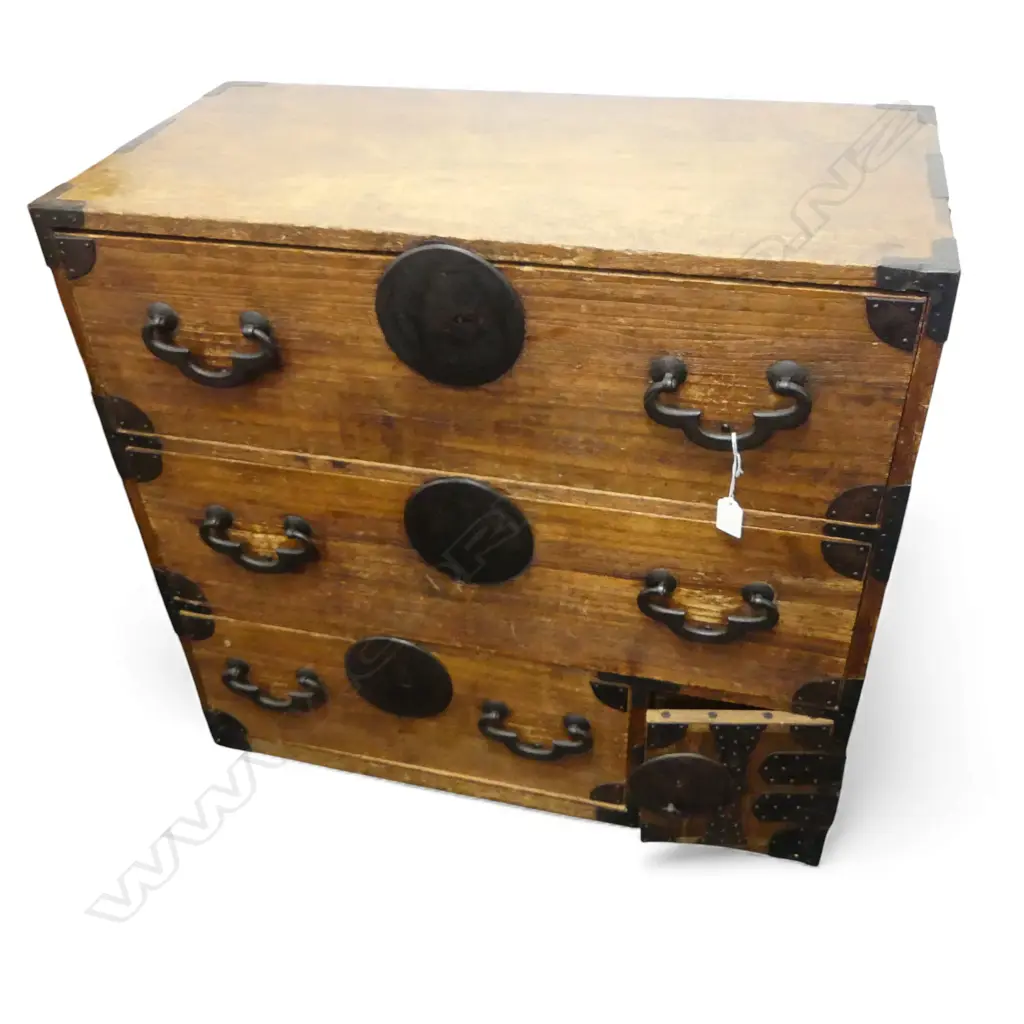 Vintage small Japanese collector's chest c.1900 5 drawer + 1 cupboard door H.720mm Image 1++