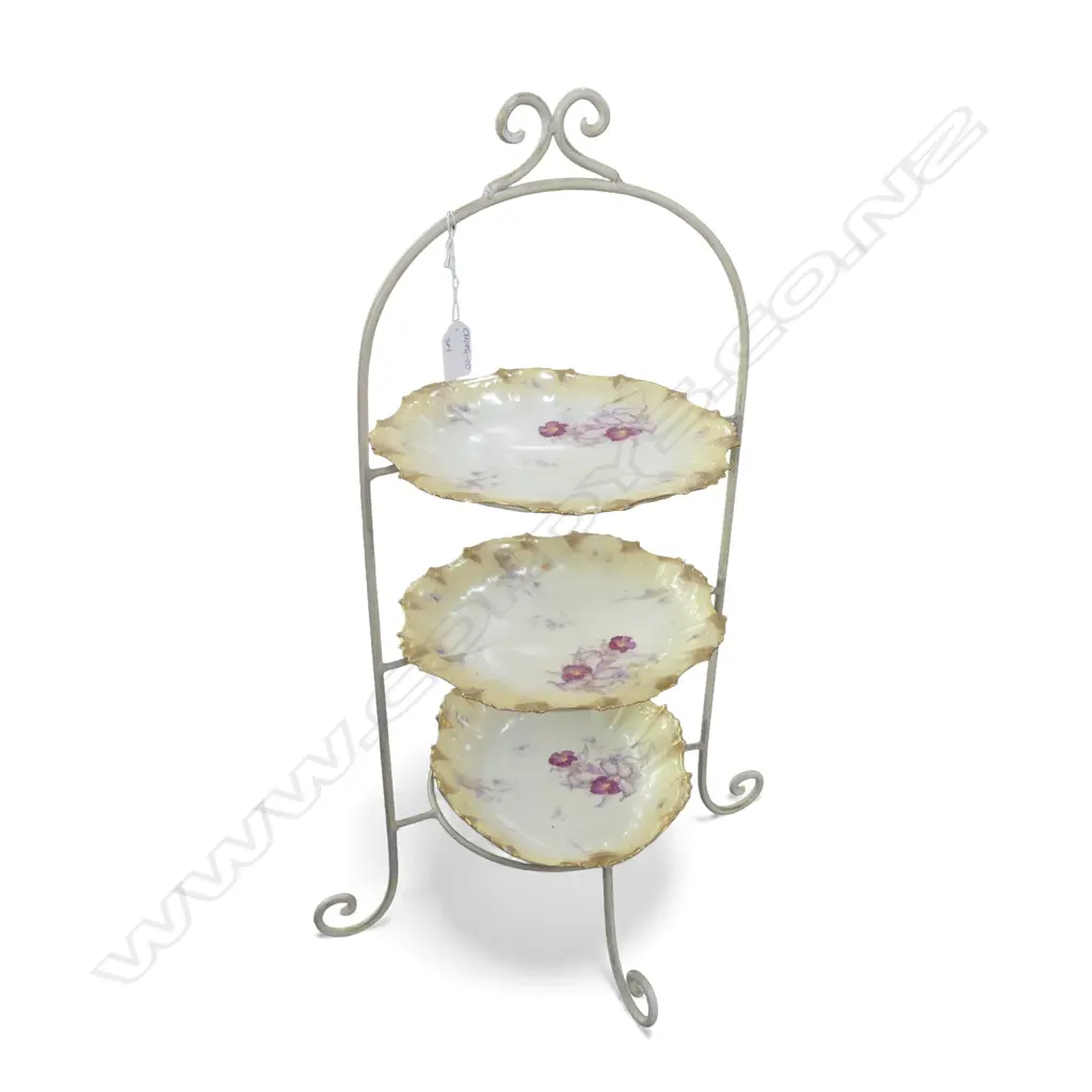 VINTAGE PLATE STAND w. 3 PCES FRENCH CHINA H.630mm Image 1++