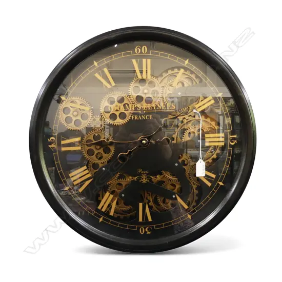 LG CLOCK w. DECORATIVE MOVING COG WHEELS 525mm dia