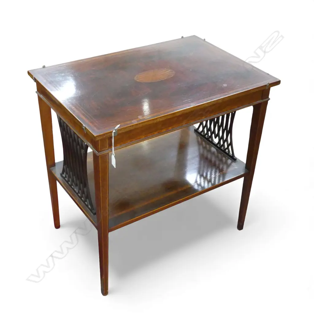 SHERATON REVIVAL INLAID MAHOGANY SIDE TABLE 700x480x690mm glass top absent Image 1++