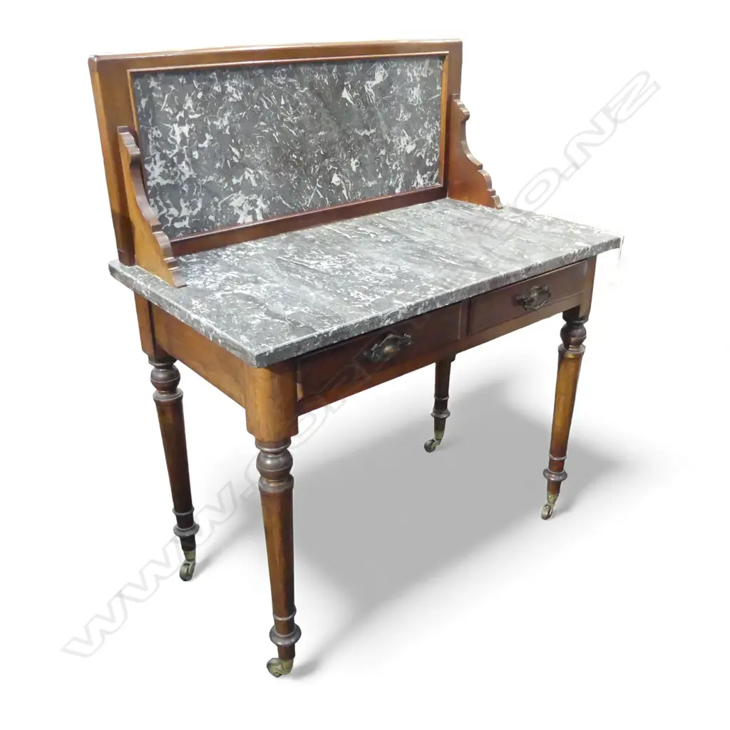 ANTIQUE MAHOGANY & MARBLE WASH STAND 910x520x1110mm Image 1++