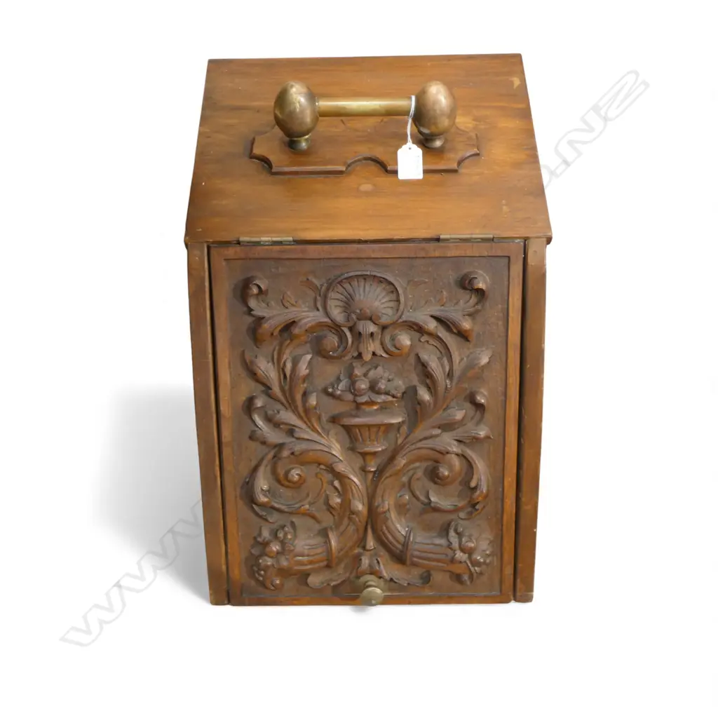 VICTORIAN CARVED WOODEN COAL SKUTTLE 355x520x415mm Image 1++