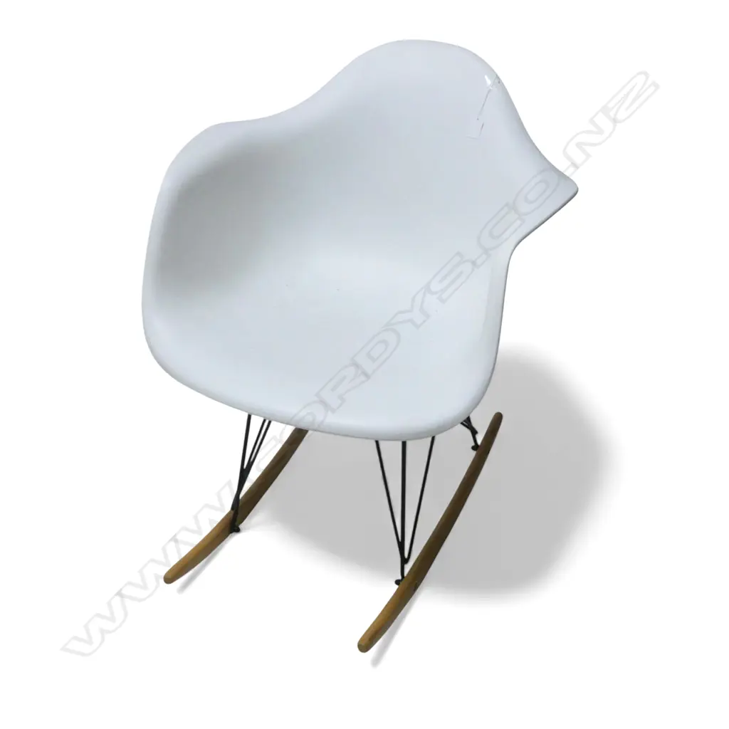 RETRO ROCKING CHAIR white plastic on metal frame with wooden rockers Image 1++