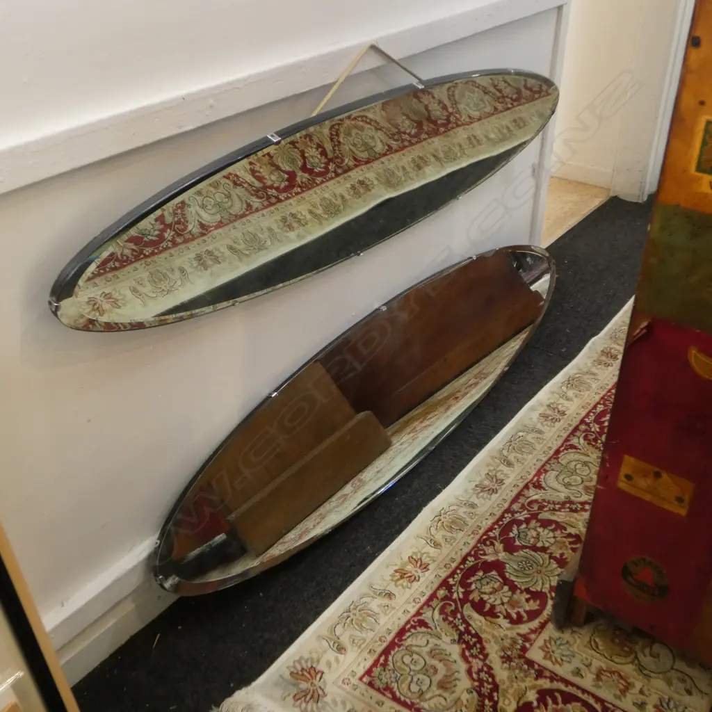 PR VINTAGE 'HALLS GALVO' OVAL MIRRORS, WOODEN-BACKS, BEVELLED EDGES, VERTICAL OR HORIZONTAL HANGING, 1220 X 290mm Image 1++