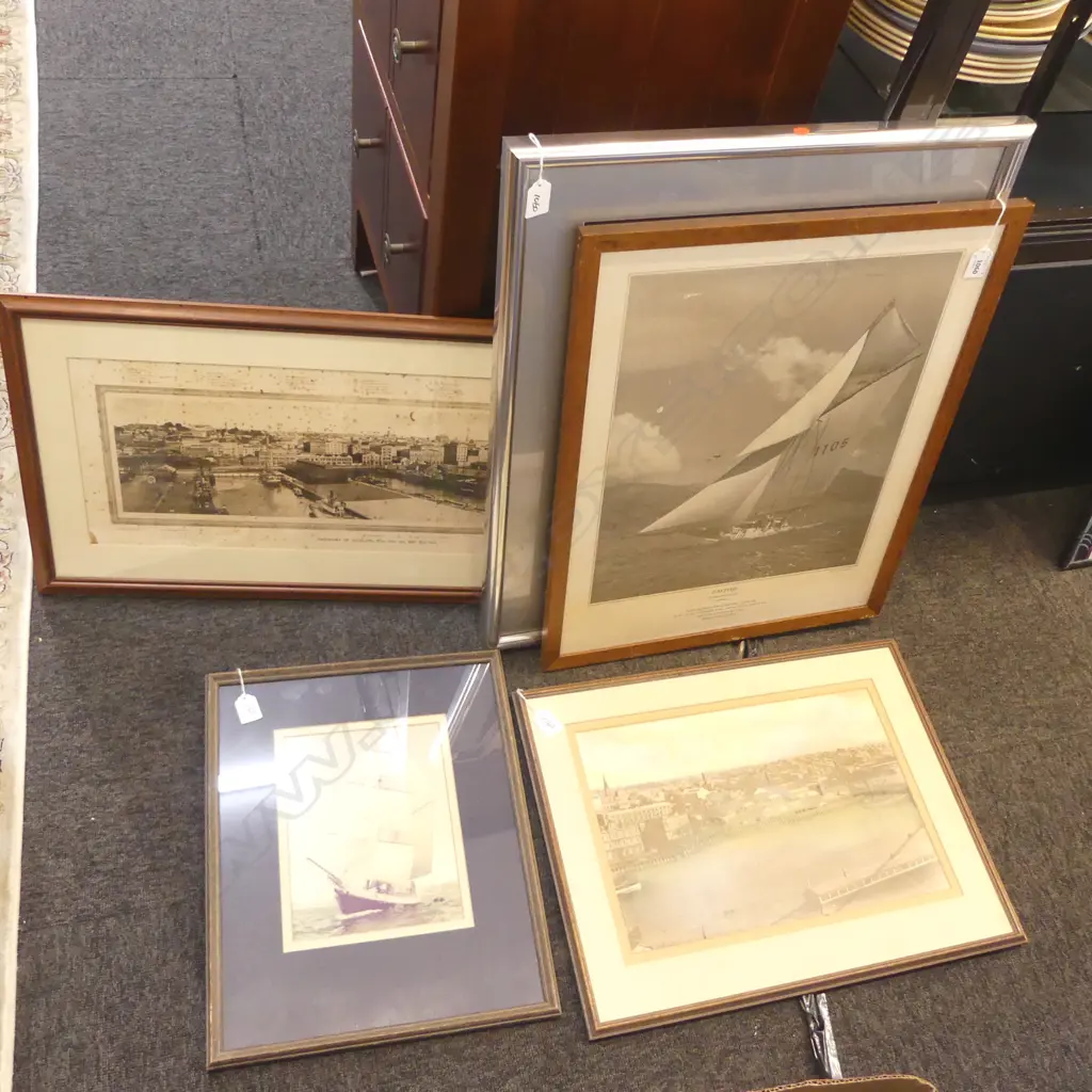 5 FRAMED VINTAGE MARITIME PHOTOGRAPHS/PRINTS & EARLY AUCKLAND  Image 1++