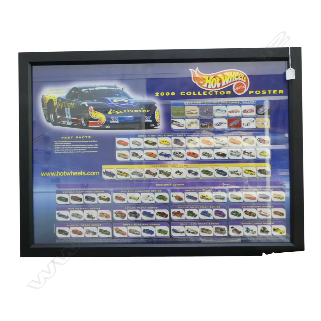 FRAMED HOTWHEELS POSTER; COLLECTOR YEAR 2000, FEATURING 'ACTIVATOR', 585x830mm Image 1++