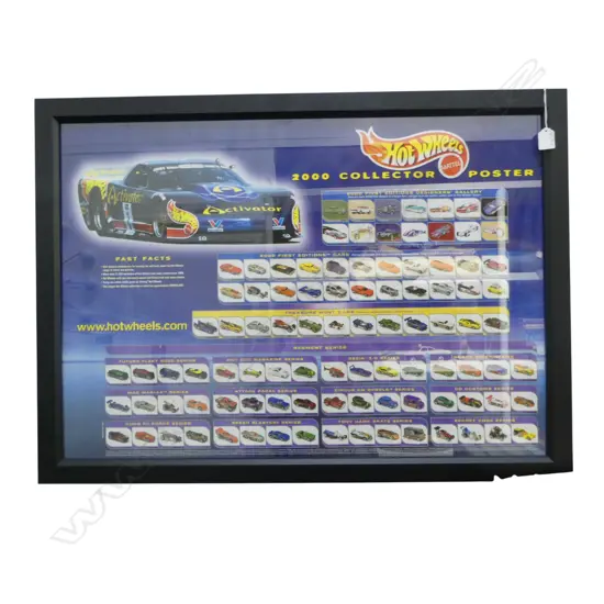 FRAMED HOTWHEELS POSTER; COLLECTOR YEAR 2000, FEATURING 'ACTIVATOR', 585x830mm