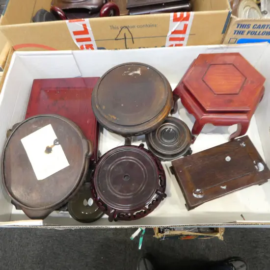 9 CHINESE CARVED WOOD STANDS  DIFFERENT SHAPES & SIZES