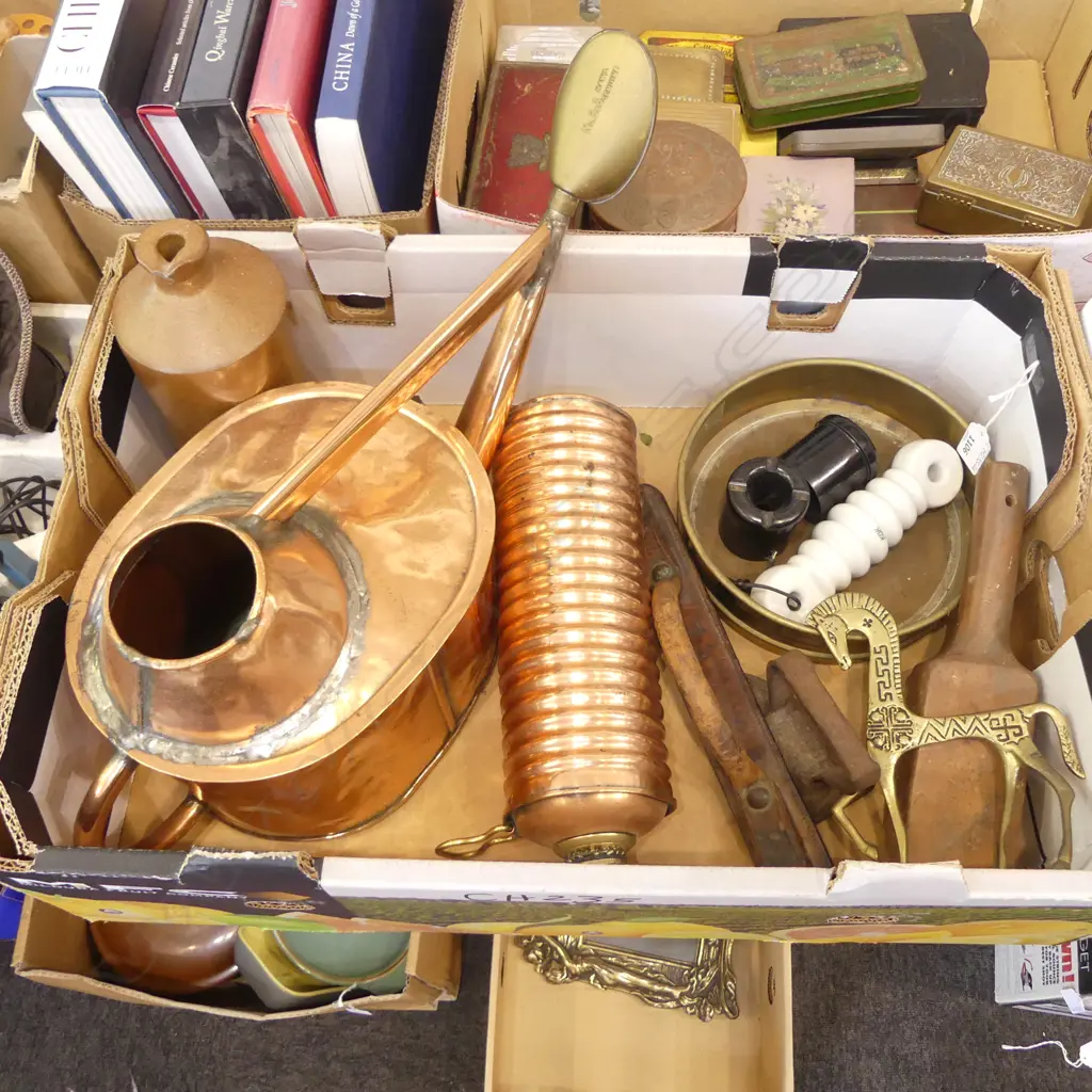 ASST. BRASS/COPPER etc INCLUDING COPPER WATERING CAN W.520mm Image 1++