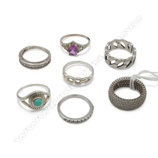 7 STG SILVER RINGS, 19gms