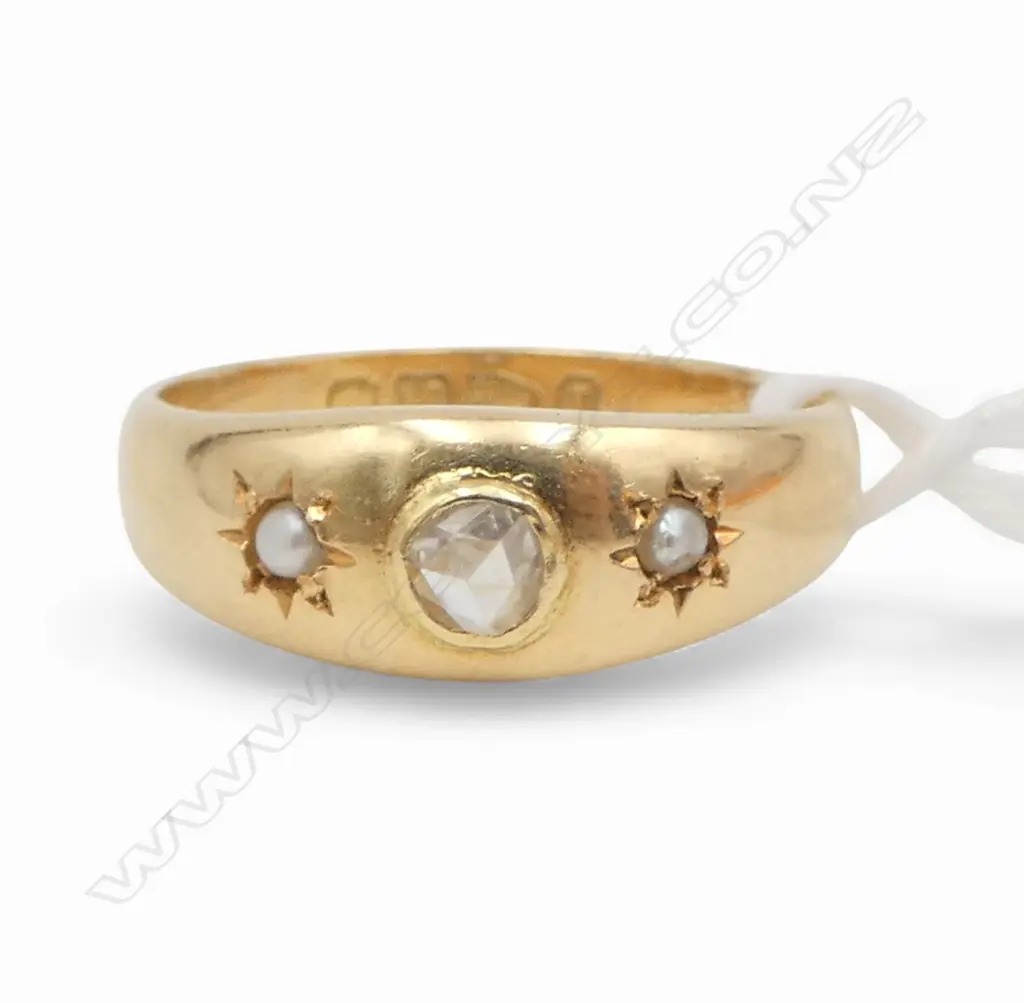 ANTIQUE 18CT DIAMOND & SEED PEARL RING hallmarked 5.4gms SIZE Q Image 1++