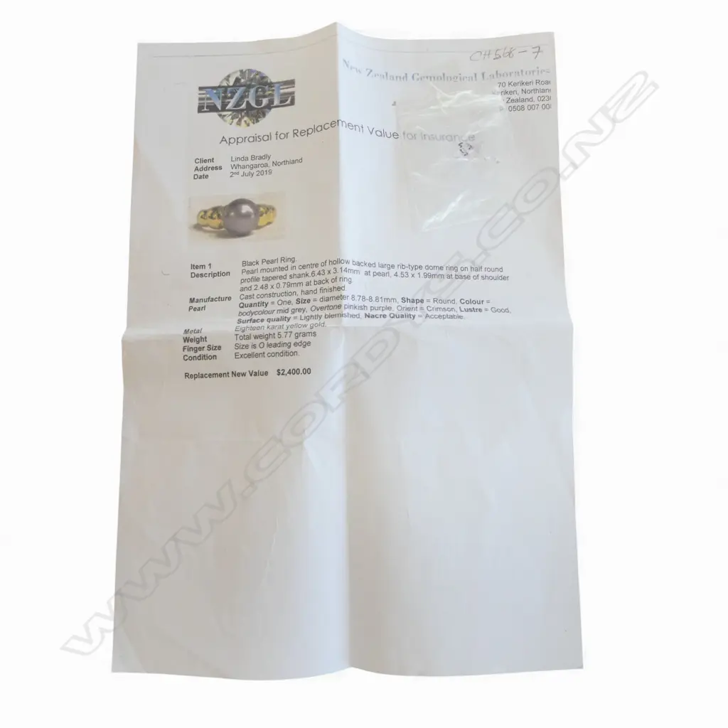 18ct  Y/G BLACK PEARL RING, pinkish purple overtones, 5.77gm, valuation SIZE O Image 1++