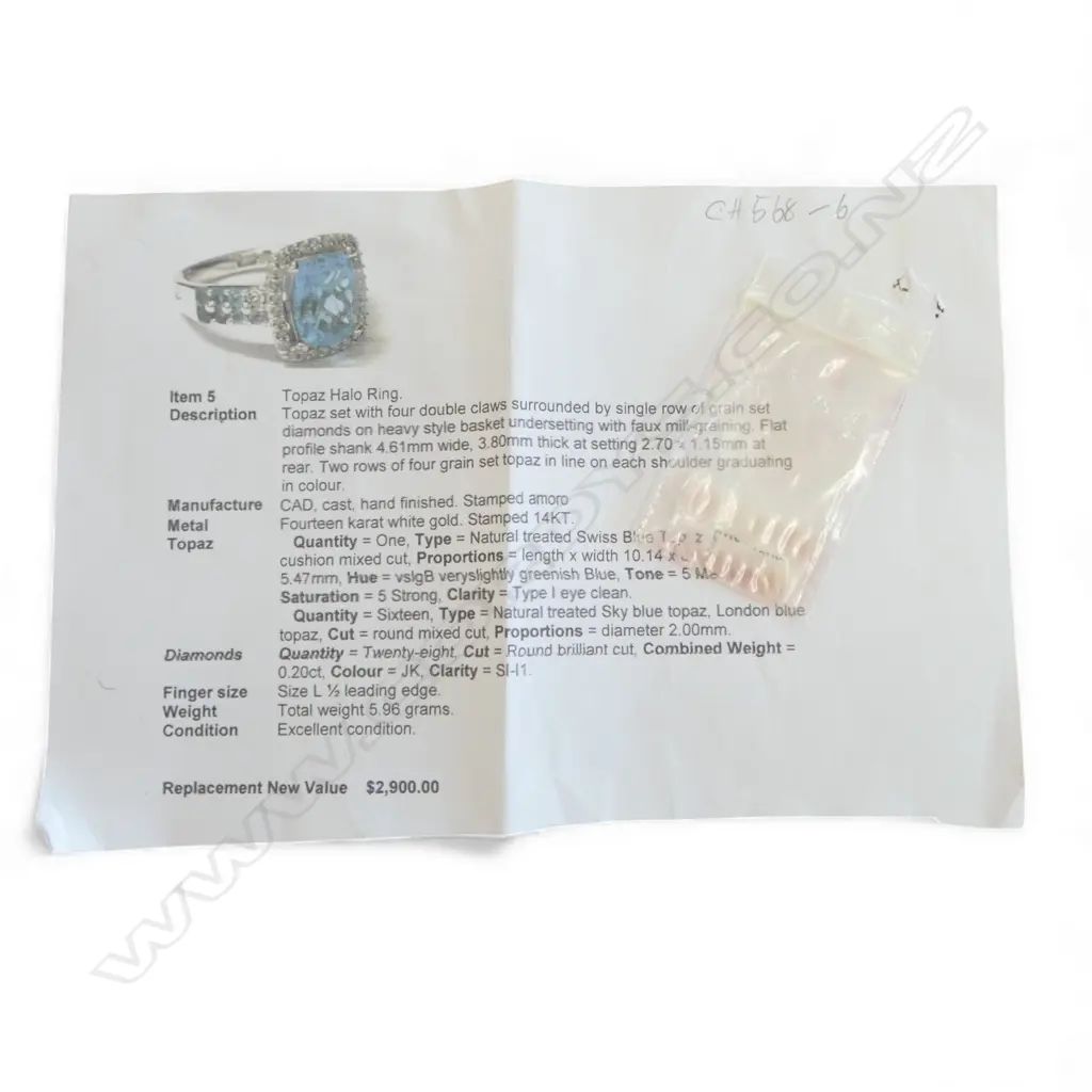 14ct W/GOLD BLUE TOPAZ HALO RING, 5.96gm, valuation SIZE N Image 1++