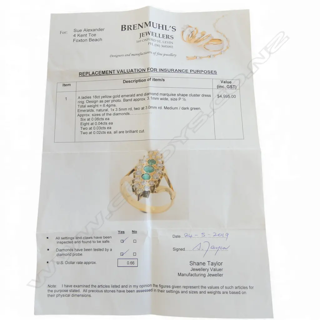 18CT YG EMERALD & DIAMOND DRESS RING 6.4gms SIZE Q Image 1++